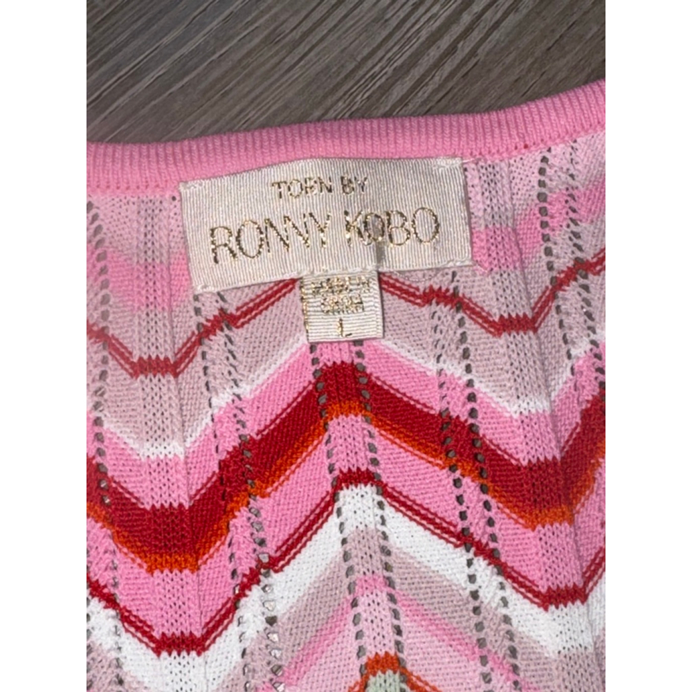 NWT Torn By RONNY KOBO x REVOLVE Chevron Knit Pink Multi Colored Maxi Sun dress - Picture 7 of 9